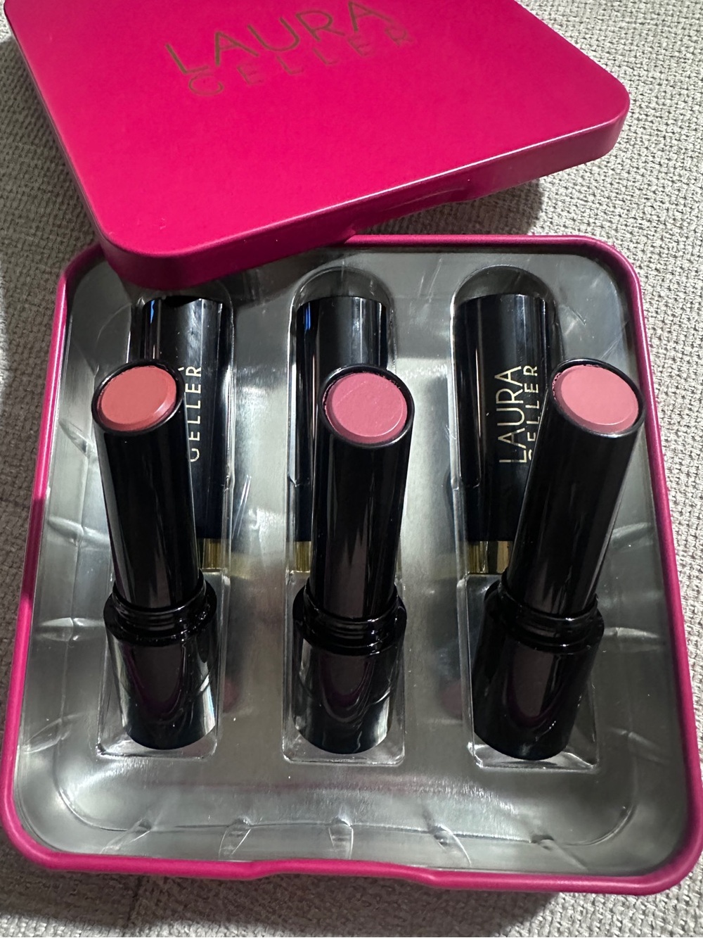 LAURA GELLER SMART POUT TRANSFER PROOF LIPSTICK TRIO:WISE EXPERT CLEVER NIB/NWOT